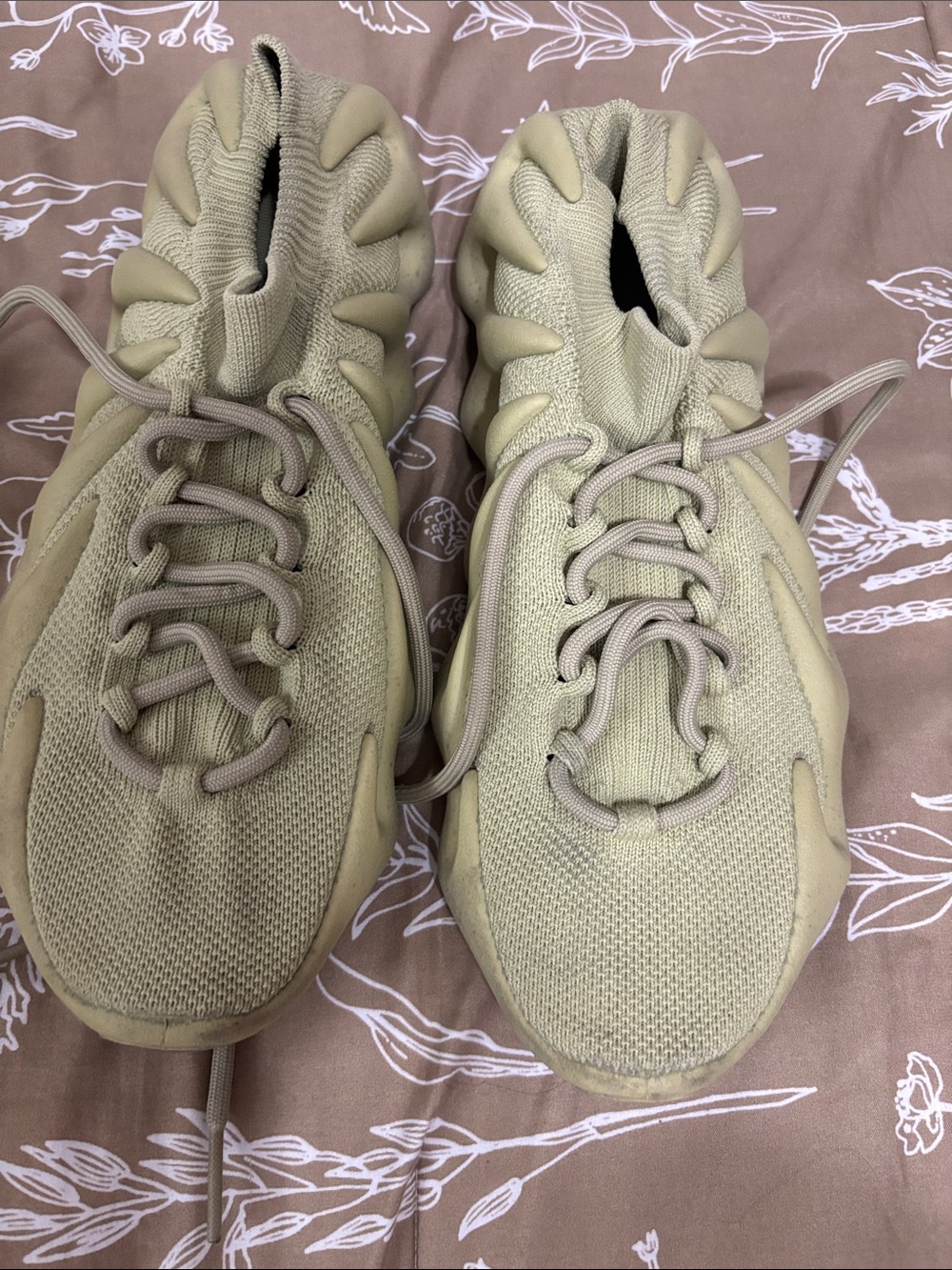 Yeezy Men's Tan Knit Lace-Up Sneakers